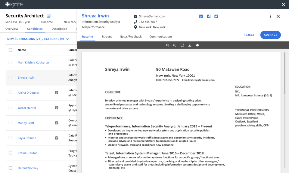 screenshot of iCIMS Hire